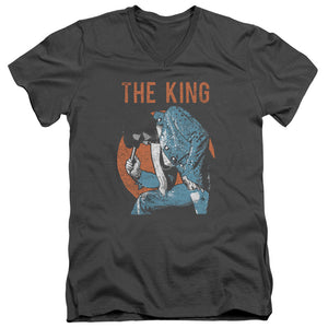 AN OFFCIALLY LICENSED ELVIS PRESLEY MIC IN HAND MEN'S V-NECK T-SHIRT CHARCOAL