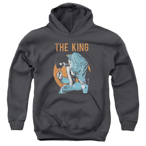 AN OFFCIALLY LICENSED ELVIS PRESLEY MIC IN HAND YOUTH HOODIE CHARCOAL