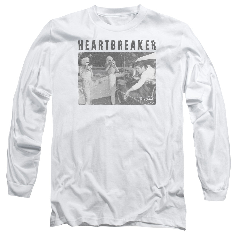 AN OFFCIALLY LICENSED ELVIS PRESLEY HEARTBREAKER MEN'S LONG SLEEVE T-SHIRT WHITE
