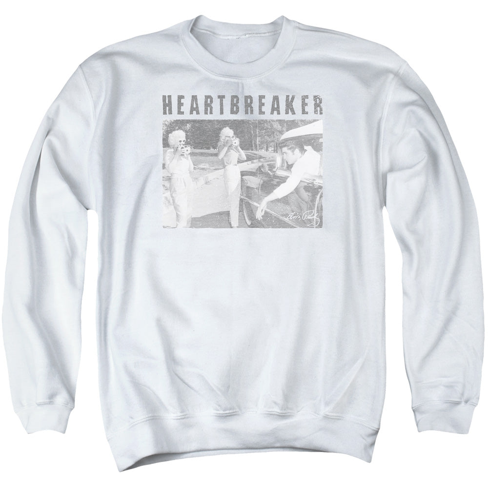 AN OFFCIALLY LICENSED ELVIS PRESLEY HEARTBREAKER ADULT UNISEX CREWNECK SWEATSHIRT WHITE