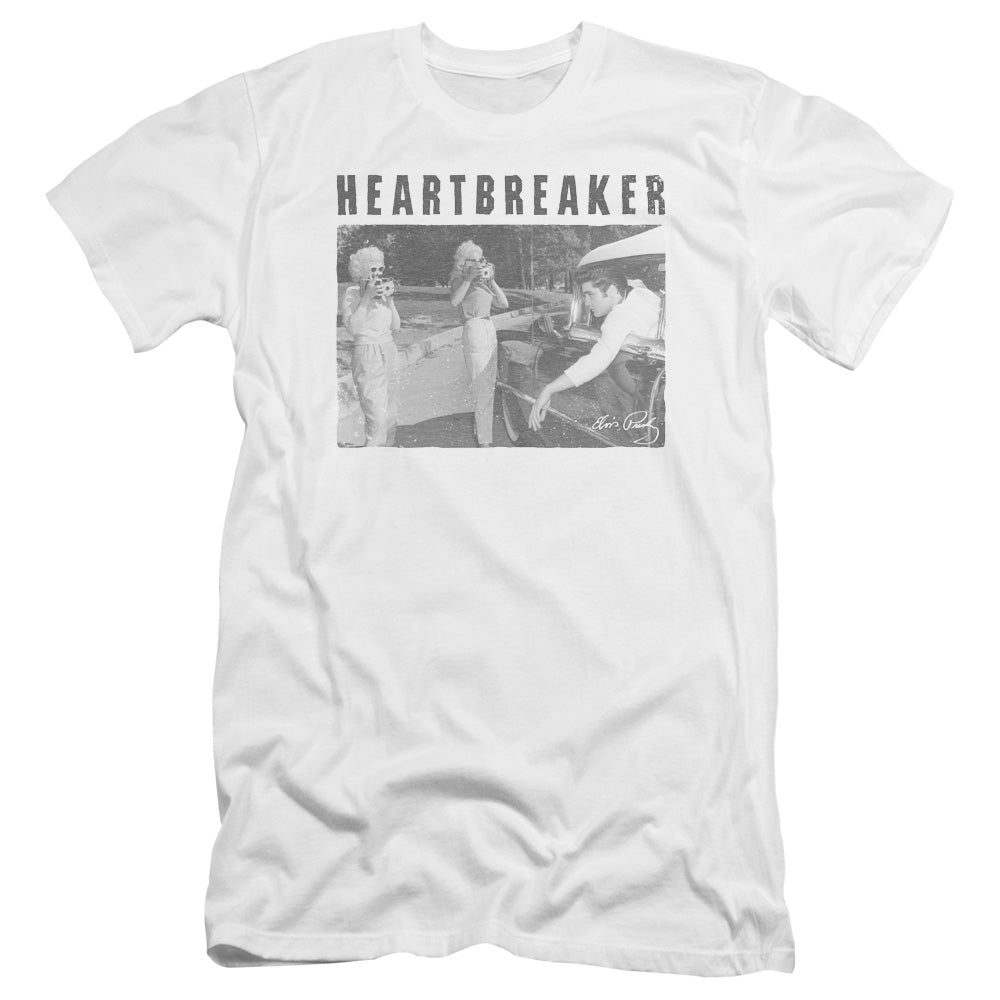 AN OFFCIALLY LICENSED ELVIS PRESLEY HEARTBREAKER MEN'S PREMIUM SLIM FIT T-SHIRT WHITE