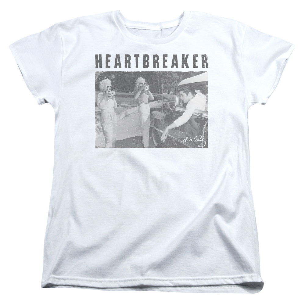 AN OFFCIALLY LICENSED ELVIS PRESLEY HEARTBREAKER WOMEN'S REGULAR FIT T-SHIRT WHITE