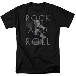 AN OFFCIALLY LICENSED ELVIS PRESLEY ROCK AND ROLL MEN'S REGULAR FIT T-SHIRT BLACK