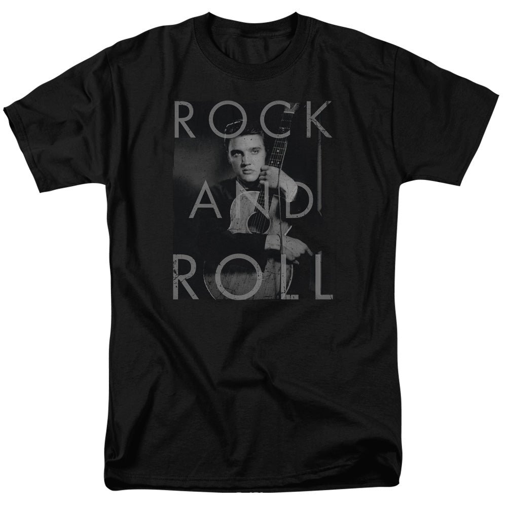 AN OFFCIALLY LICENSED ELVIS PRESLEY ROCK AND ROLL MEN'S REGULAR FIT T-SHIRT BLACK