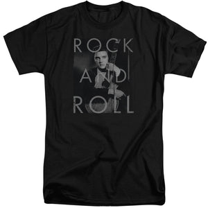 AN OFFCIALLY LICENSED ELVIS PRESLEY ROCK AND ROLL MEN'S TALL FIT T-SHIRT BLACK