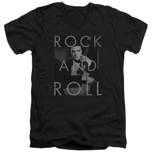 AN OFFCIALLY LICENSED ELVIS PRESLEY ROCK AND ROLL MEN'S V-NECK T-SHIRT BLACK
