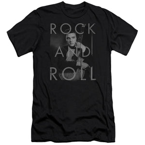 AN OFFCIALLY LICENSED ELVIS PRESLEY ROCK AND ROLL MEN'S PREMIUM SLIM FIT T-SHIRT BLACK