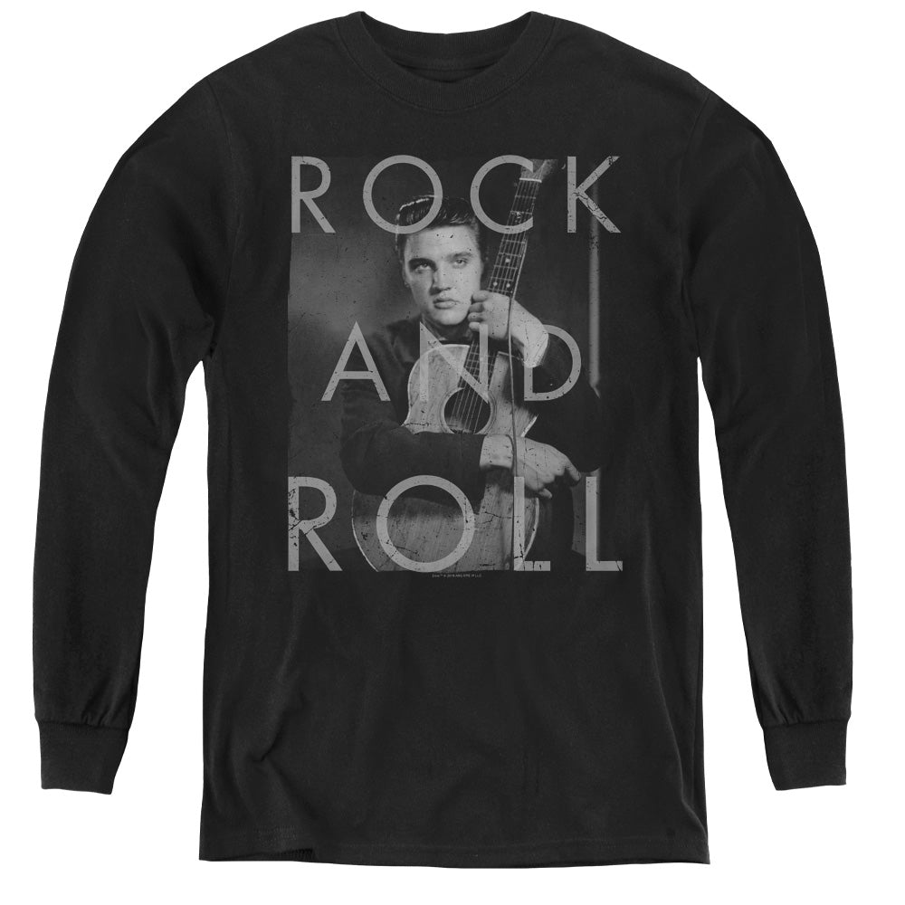 AN OFFCIALLY LICENSED ELVIS PRESLEY ROCK AND ROLL YOUTH LONG SLEEVE T-SHIRT BLACK