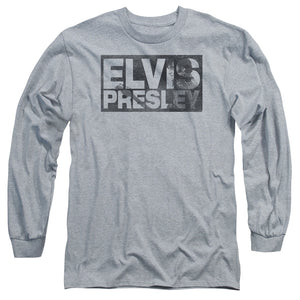 AN OFFCIALLY LICENSED ELVIS PRESLEY BLOCK LETTERS MEN'S LONG SLEEVE T-SHIRT ATHLETIC HEATHER