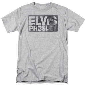 AN OFFCIALLY LICENSED ELVIS PRESLEY BLOCK LETTERS MEN'S REGULAR FIT T-SHIRT ATHLETIC HEATHER