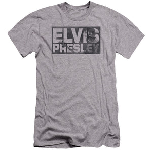 AN OFFCIALLY LICENSED ELVIS PRESLEY BLOCK LETTERS MEN'S PREMIUM SLIM FIT T-SHIRT ATHLETIC HEATHER