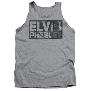 AN OFFCIALLY LICENSED ELVIS PRESLEY BLOCK LETTERS ADULT UNISEX TANK TOP ATHLETIC HEATHER