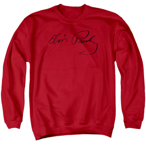 AN OFFCIALLY LICENSED ELVIS PRESLEY SIGNATURE SKETCH ADULT UNISEX CREWNECK SWEATSHIRT RED