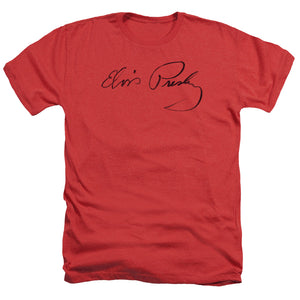 AN OFFCIALLY LICENSED ELVIS PRESLEY SIGNATURE SKETCH MEN'S HEATHER T-SHIRT RED