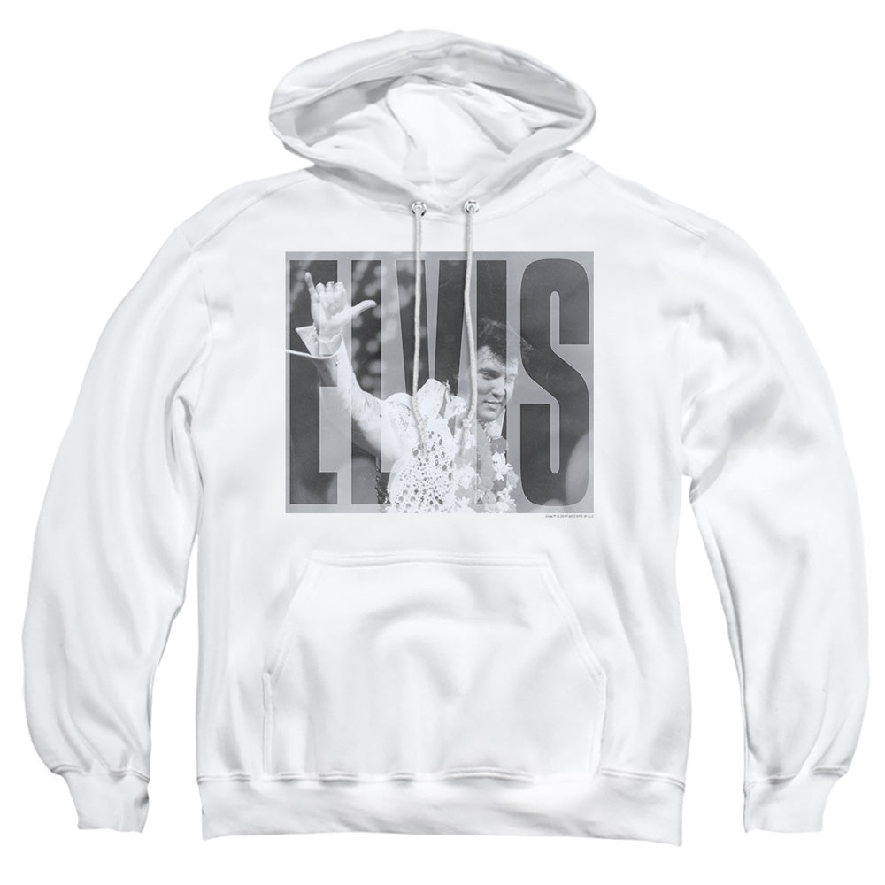 AN OFFCIALLY LICENSED ELVIS PRESLEY ALOHA GRAY ADULT UNISEX PULLOVER HOODIE WHITE