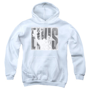 AN OFFCIALLY LICENSED ELVIS PRESLEY ALOHA GRAY YOUTH HOODIE WHITE