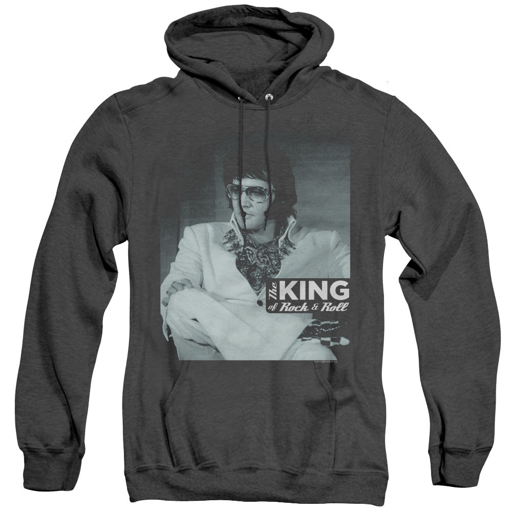AN OFFCIALLY LICENSED ELVIS PRESLEY GOOD TO BE ADULT UNISEX HEATHER PULLOVER HOODIE BLACK