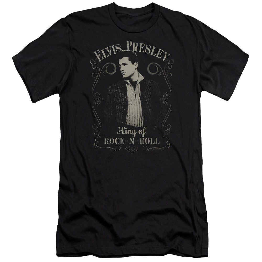 AN OFFCIALLY LICENSED ELVIS PRESLEY ROCK LEGEND MEN'S PREMIUM SLIM FIT T-SHIRT BLACK