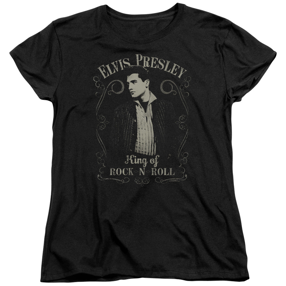 AN OFFCIALLY LICENSED ELVIS PRESLEY ROCK LEGEND WOMEN'S REGULAR FIT T-SHIRT BLACK