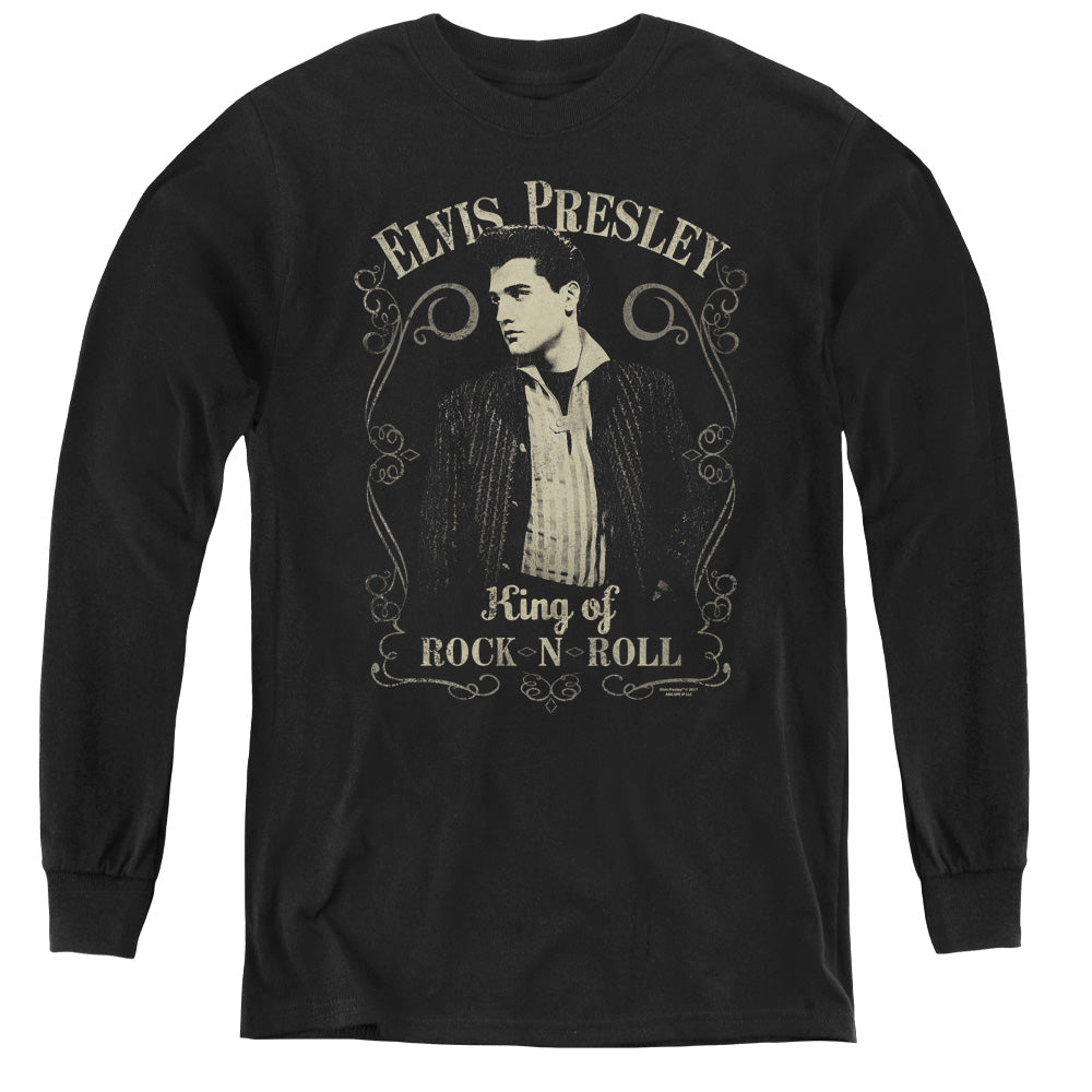 AN OFFCIALLY LICENSED ELVIS PRESLEY ROCK LEGEND YOUTH LONG SLEEVE T-SHIRT BLACK