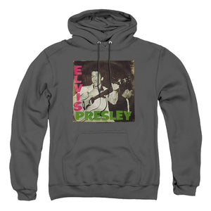 AN OFFCIALLY LICENSED ELVIS PRESLEY FIRST LP ADULT UNISEX PULLOVER HOODIE CHARCOAL