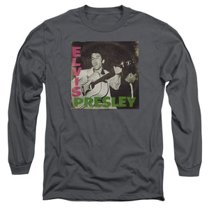 AN OFFCIALLY LICENSED ELVIS PRESLEY FIRST LP MEN'S LONG SLEEVE T-SHIRT CHARCOAL