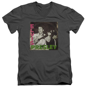 AN OFFCIALLY LICENSED ELVIS PRESLEY FIRST LP MEN'S V-NECK T-SHIRT CHARCOAL