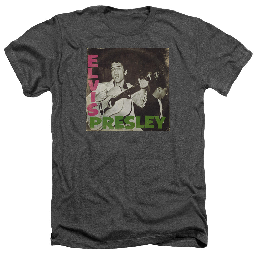 AN OFFCIALLY LICENSED ELVIS PRESLEY FIRST LP MEN'S HEATHER T-SHIRT CHARCOAL