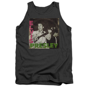 AN OFFCIALLY LICENSED ELVIS PRESLEY FIRST LP ADULT UNISEX TANK TOP CHARCOAL