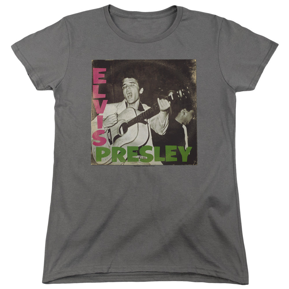 AN OFFCIALLY LICENSED ELVIS PRESLEY FIRST LP WOMEN'S REGULAR FIT T-SHIRT CHARCOAL
