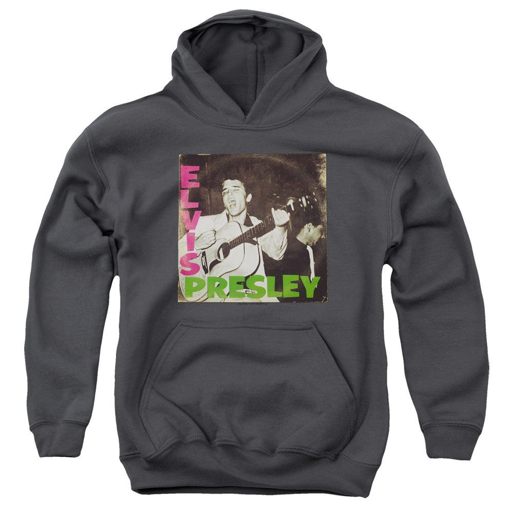AN OFFCIALLY LICENSED ELVIS PRESLEY FIRST LP YOUTH HOODIE CHARCOAL