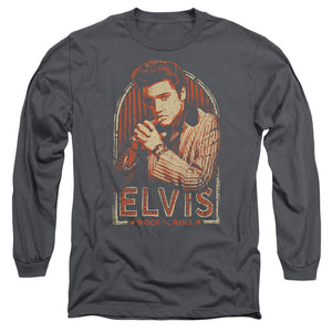 AN OFFCIALLY LICENSED ELVIS PRESLEY STRIPES MEN'S LONG SLEEVE T-SHIRT CHARCOAL