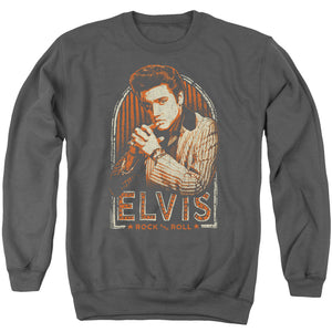 AN OFFCIALLY LICENSED ELVIS PRESLEY STRIPES ADULT UNISEX CREWNECK SWEATSHIRT CHARCOAL