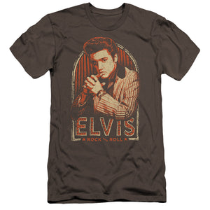 AN OFFCIALLY LICENSED ELVIS PRESLEY STRIPES MEN'S PREMIUM SLIM FIT T-SHIRT CHARCOAL