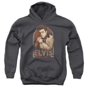 AN OFFCIALLY LICENSED ELVIS PRESLEY STRIPES YOUTH HOODIE CHARCOAL
