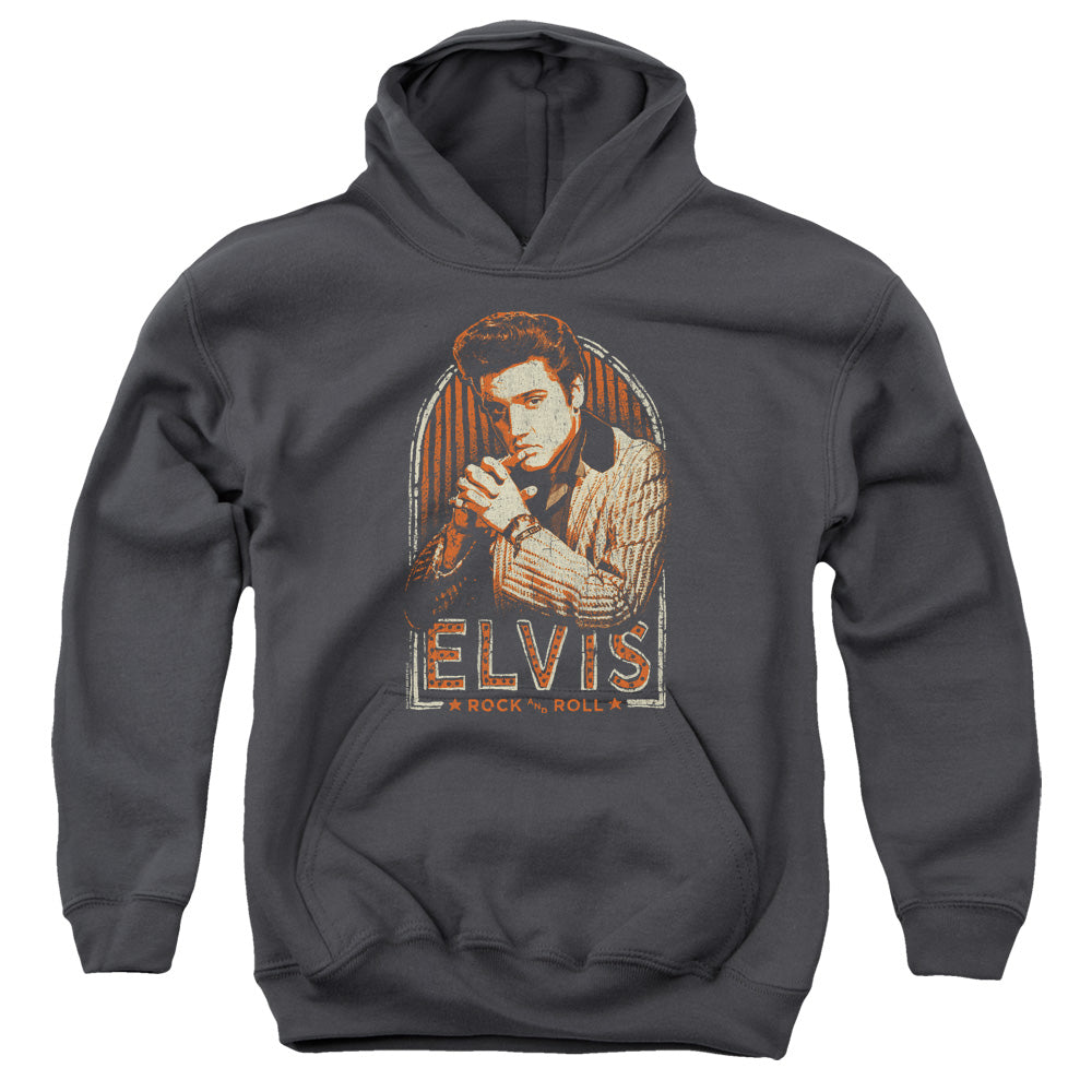 AN OFFCIALLY LICENSED ELVIS PRESLEY STRIPES YOUTH HOODIE CHARCOAL