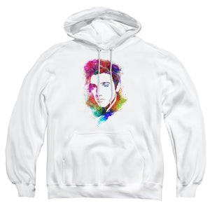 AN OFFCIALLY LICENSED ELVIS PRESLEY WATERCOLOR KING ADULT UNISEX PULLOVER HOODIE WHITE