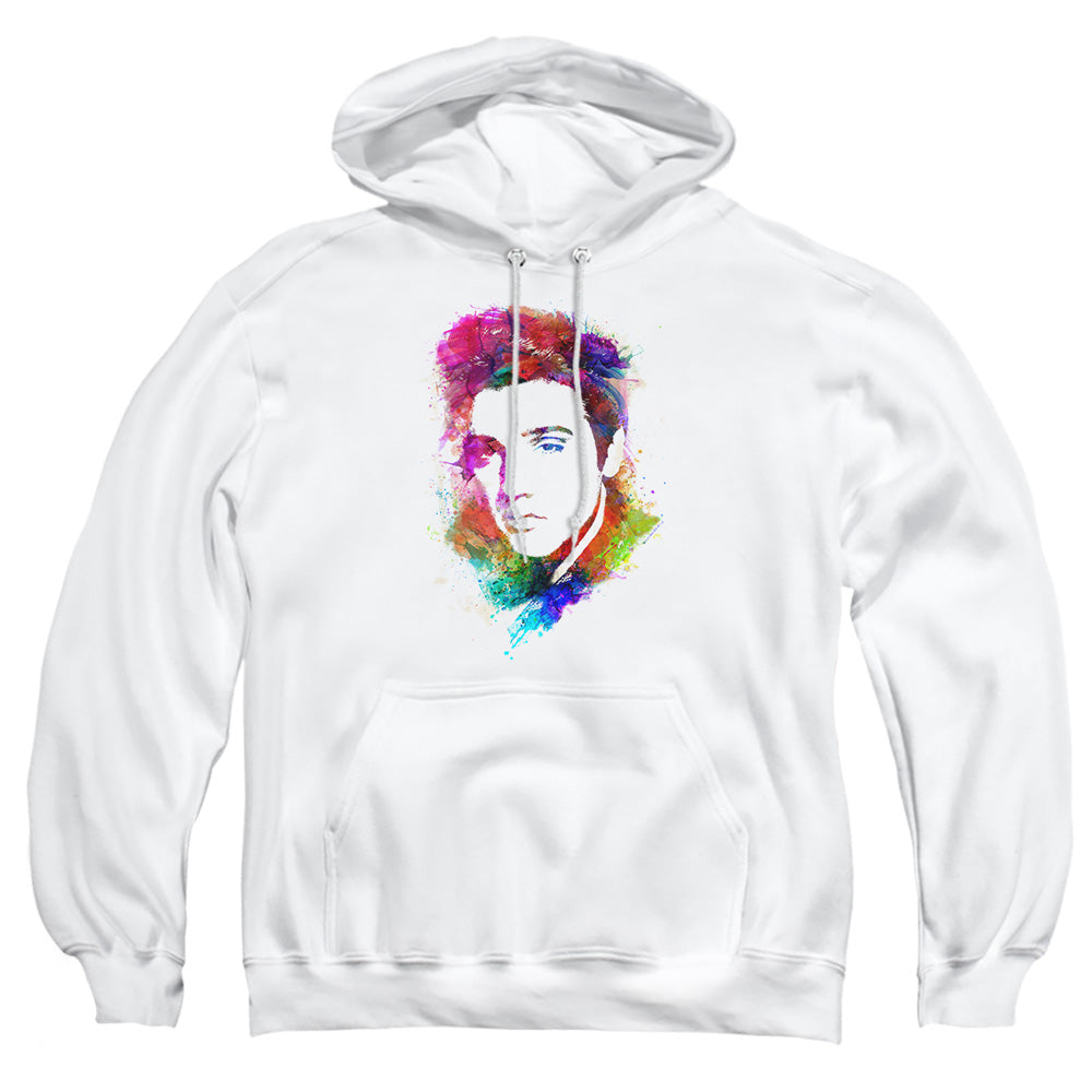 AN OFFCIALLY LICENSED ELVIS PRESLEY WATERCOLOR KING ADULT UNISEX PULLOVER HOODIE WHITE