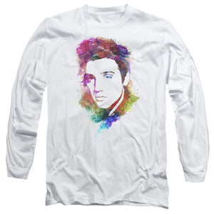 AN OFFCIALLY LICENSED ELVIS PRESLEY WATERCOLOR KING MEN'S LONG SLEEVE T-SHIRT WHITE
