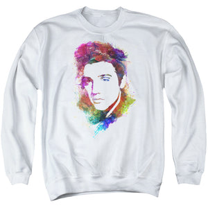 AN OFFCIALLY LICENSED ELVIS PRESLEY WATERCOLOR KING ADULT UNISEX CREWNECK SWEATSHIRT WHITE