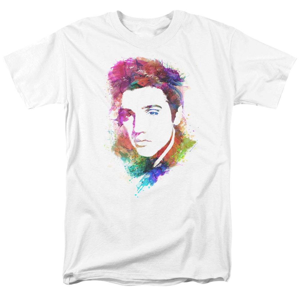 AN OFFCIALLY LICENSED ELVIS PRESLEY WATERCOLOR KING MEN'S REGULAR FIT T-SHIRT WHITE