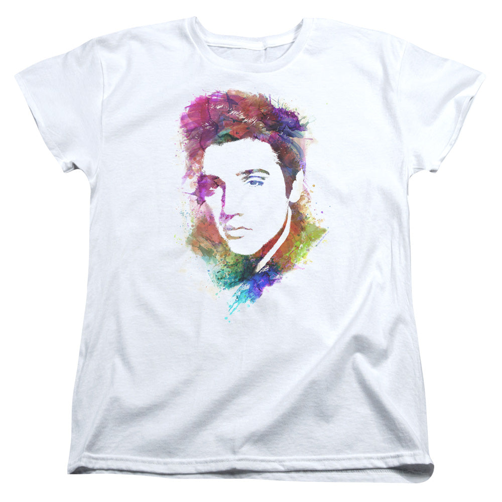 AN OFFCIALLY LICENSED ELVIS PRESLEY WATERCOLOR KING WOMEN'S REGULAR FIT T-SHIRT WHITE