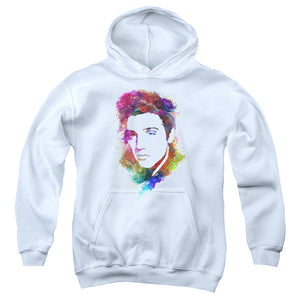 AN OFFCIALLY LICENSED ELVIS PRESLEY WATERCOLOR KING YOUTH HOODIE WHITE