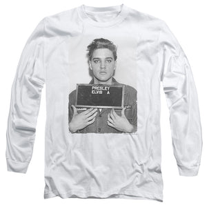 AN OFFCIALLY LICENSED ELVIS PRESLEY ARMY MUG SHOT MEN'S LONG SLEEVE T-SHIRT WHITE