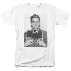 AN OFFCIALLY LICENSED ELVIS PRESLEY ARMY MUG SHOT MEN'S REGULAR FIT T-SHIRT WHITE