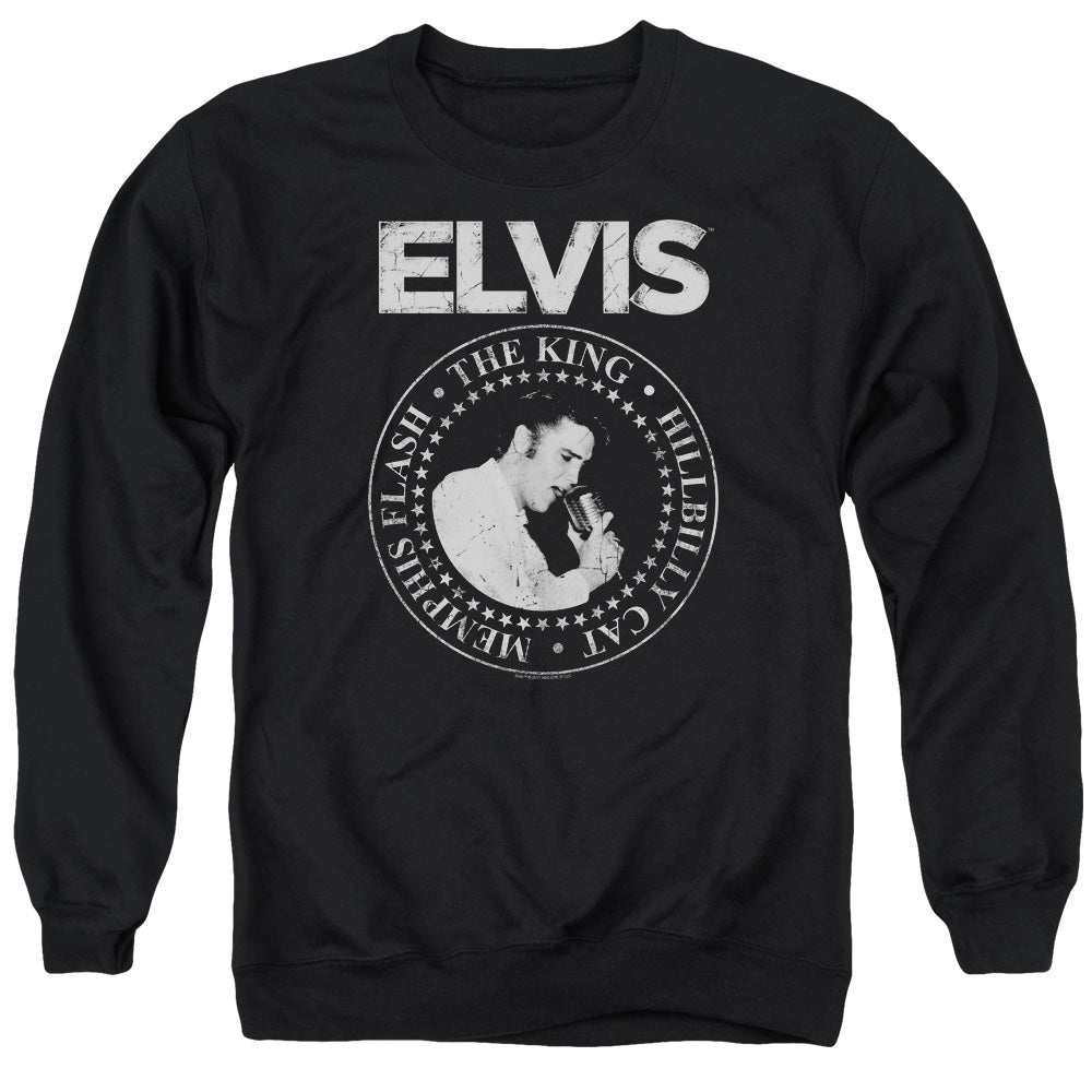AN OFFCIALLY LICENSED ELVIS PRESLEY ROCK KING ADULT UNISEX CREWNECK SWEATSHIRT BLACK