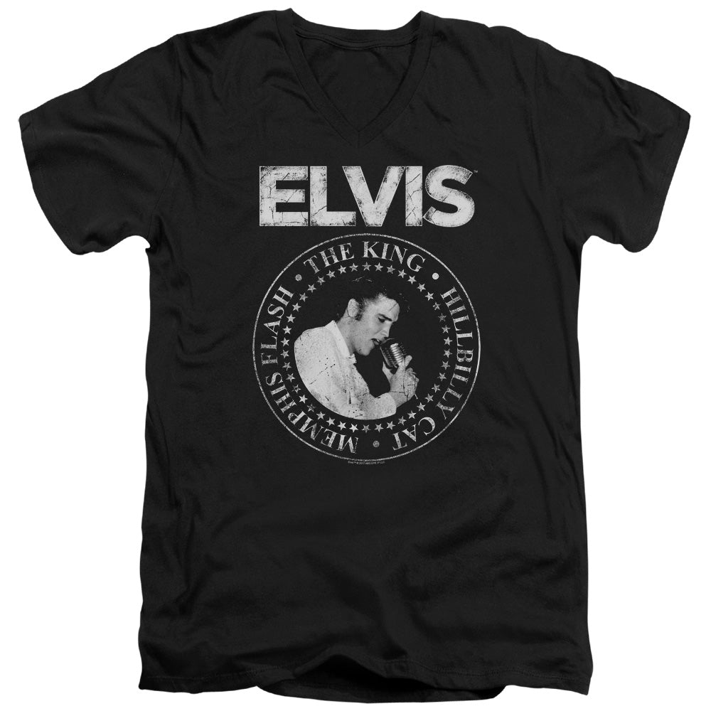 AN OFFCIALLY LICENSED ELVIS PRESLEY ROCK KING MEN'S V-NECK T-SHIRT BLACK