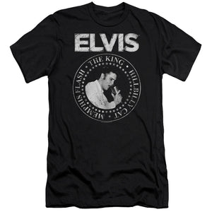 AN OFFCIALLY LICENSED ELVIS PRESLEY ROCK KING MEN'S PREMIUM SLIM FIT T-SHIRT BLACK