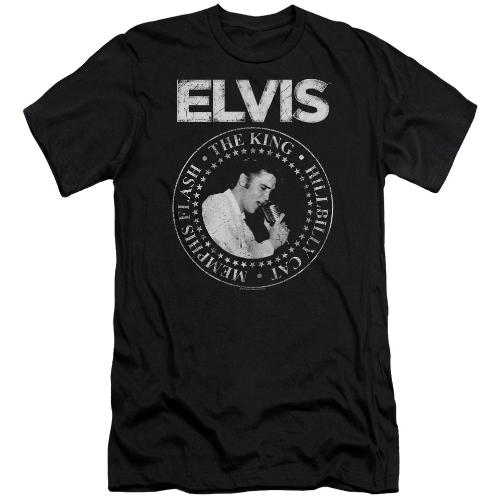 AN OFFCIALLY LICENSED ELVIS PRESLEY ROCK KING MEN'S PREMIUM SLIM FIT T-SHIRT BLACK