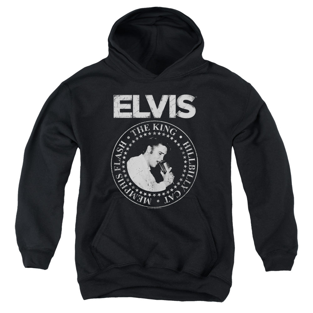 AN OFFCIALLY LICENSED ELVIS PRESLEY ROCK KING YOUTH HOODIE BLACK